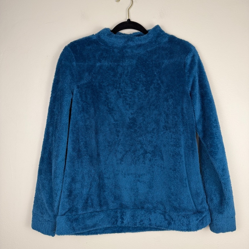 Talbots Sweater Women's Small Teal‎ Blue Sherpa Fleece Mock Neck Cozy Pullover